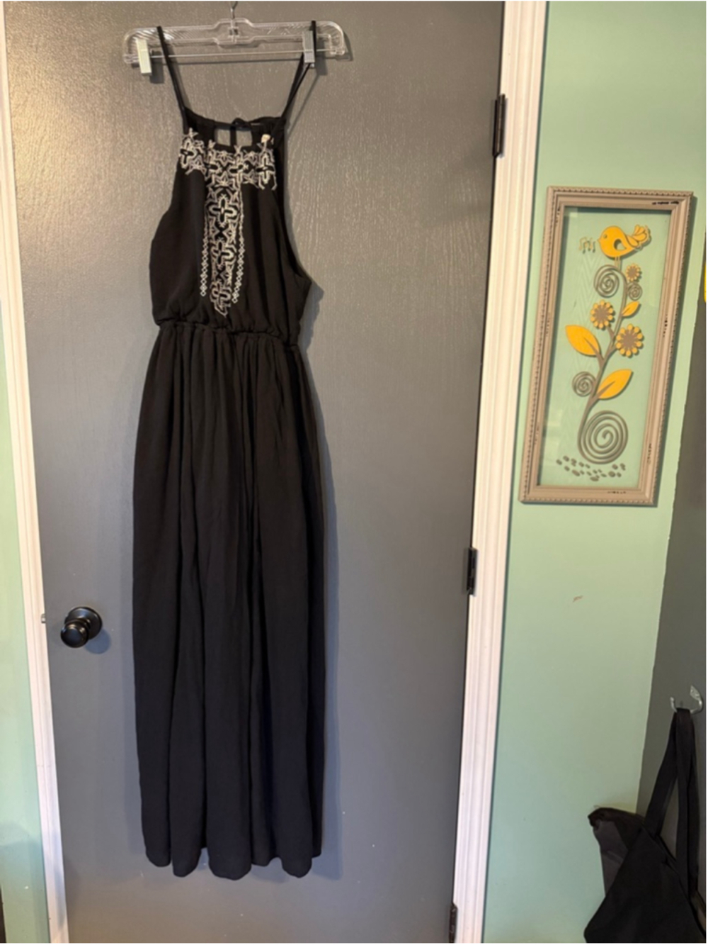 Women's Hollister Black & White Embroidered Maxi Dress XS